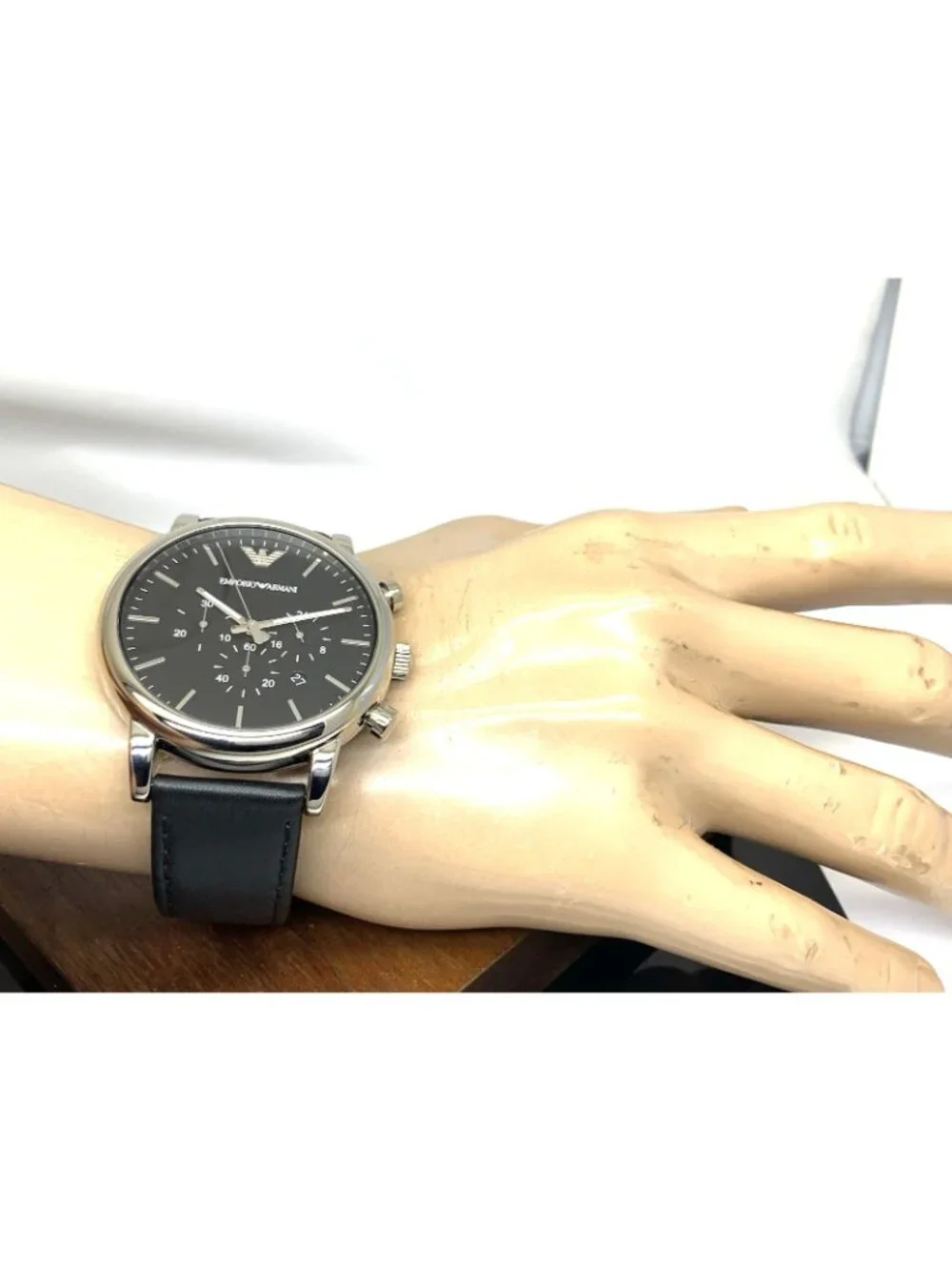 Emporio Armani Men's Watch AR1828 Quartz Chronograph Black Dial Leather Strap